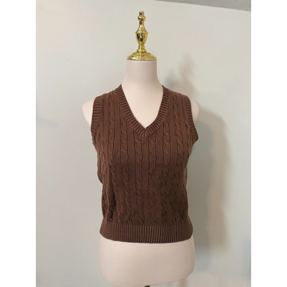 Brandy Melville Marlena Cable Knit Sweater Vest Brown One Size 100% Cotton